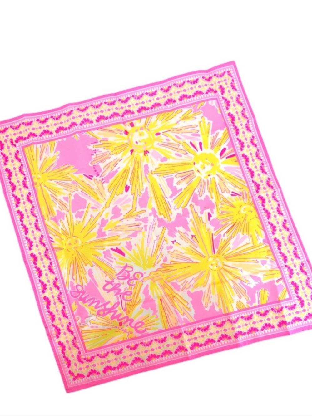 Lilly Pulitzer Bright Pink & Yellow “Be The Sunshine” Floral Scarf NWOT